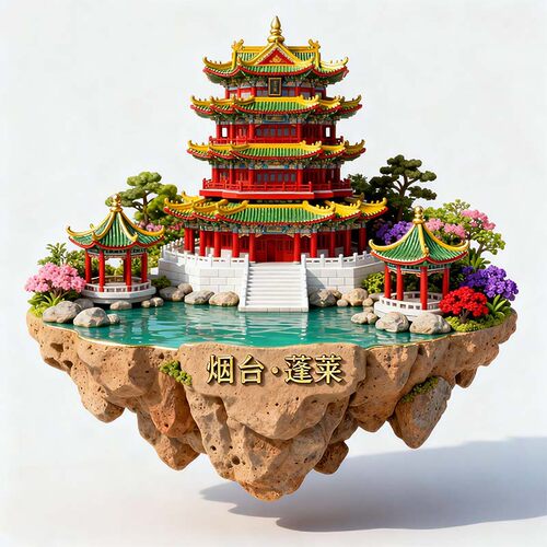 蓬莱城市地标文创金属磁吸冰箱贴