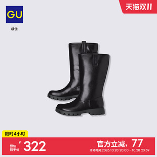 GU极优 女式宽头斜形靴方跟中筒简约时尚2026年秋季新品 360866