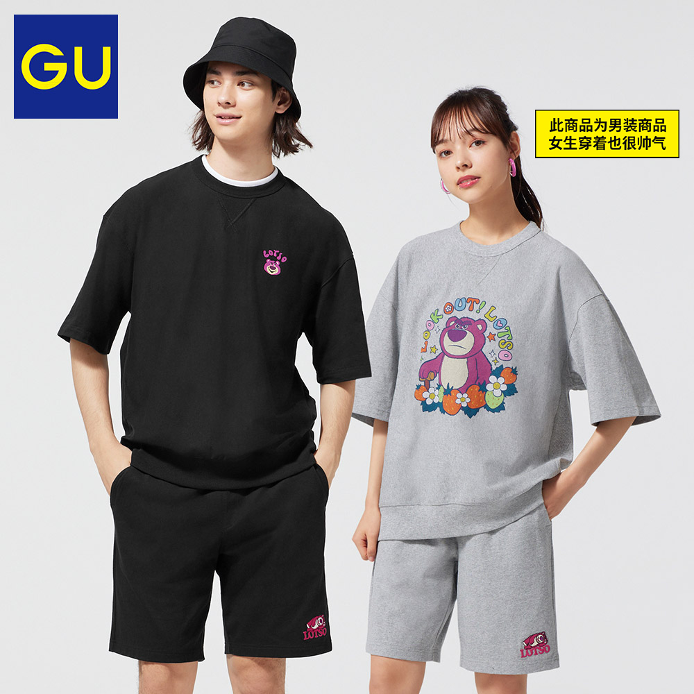 GU极优男女卫衣风T恤5分袖Disney迪士尼角色草莓熊LOTSO346847