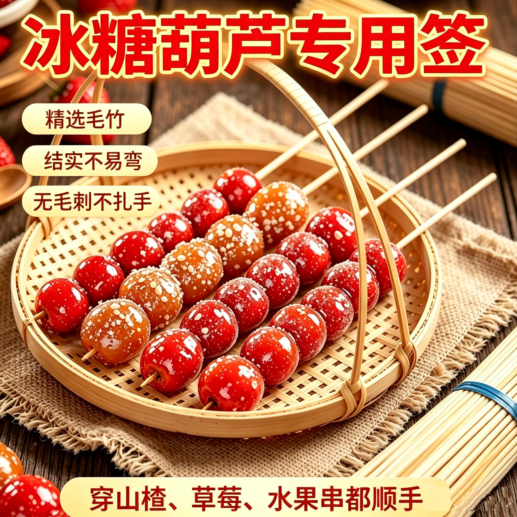 糖葫芦竹签4毫米专用整箱批发糖画竹签冰糖葫芦签子糖葫芦串签