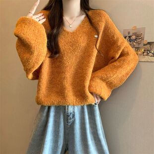 针织毛衣女2025秋冬新款爆款多巴胺V领巨好看慵懒风短款长袖上衣