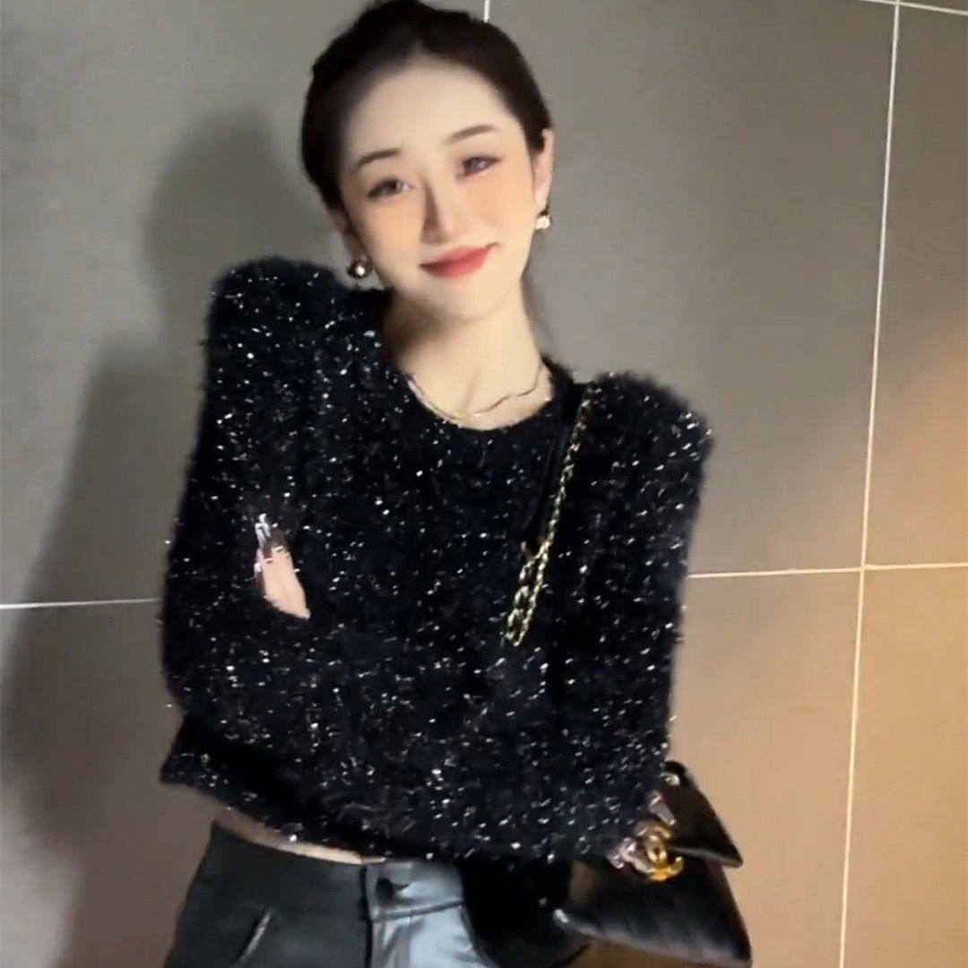 高级感气质亮丝圆领短款毛衣女2025秋冬新款显瘦百搭超好看的上衣,女装/女士精品,毛针织衫,淘宝优惠券,粉丝福利购,淘宝优惠卷