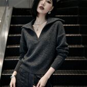 欧洲站高端女装 2025秋冬新款 设计感小众气质减龄大翻领针织毛衣女