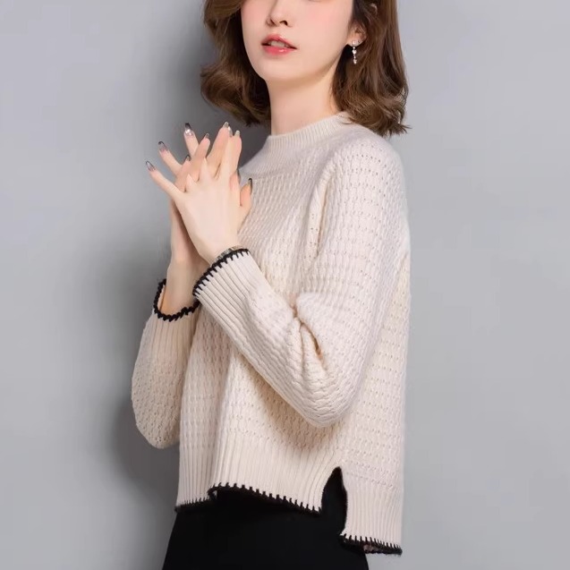 秋冬内搭前短后长上衣女士高腰小个子毛衣短款复古简约针织打底衫