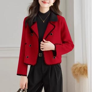小香风短款双面呢仿貂外套女秋冬新款小个子外搭长袖呢子上衣大衣