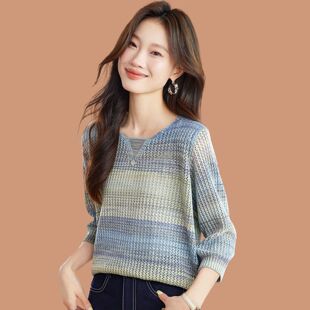 薄款毛衣女洋气春夏新款七分袖针织衫宽松花纱百搭打底衫早秋上衣