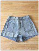 新款 高腰5扣牛仔短裤 女 单排扣口袋裤 夏季 毛边热裤 398号