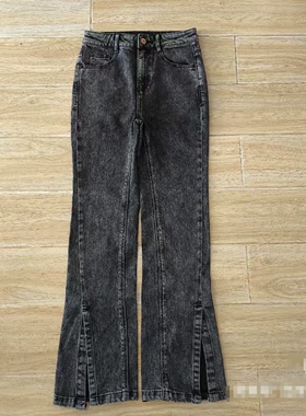 VM家 24号 高腰无弹力开叉牛仔喇叭长裤微喇休闲裤子修身显瘦