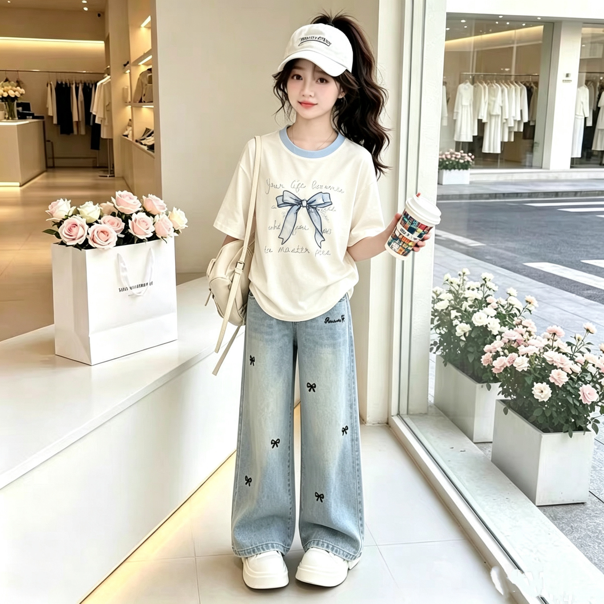 女童夏装套装2026新款洋气时髦儿童短袖t恤中大童休闲裤两件套潮