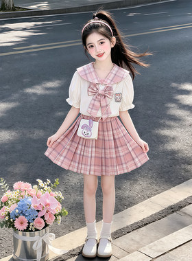 夏季女童JK学院风百褶裙套装