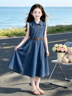 女童2026新款连衣裙夏季薄款天丝牛仔裙高级感儿童富家千金感裙子