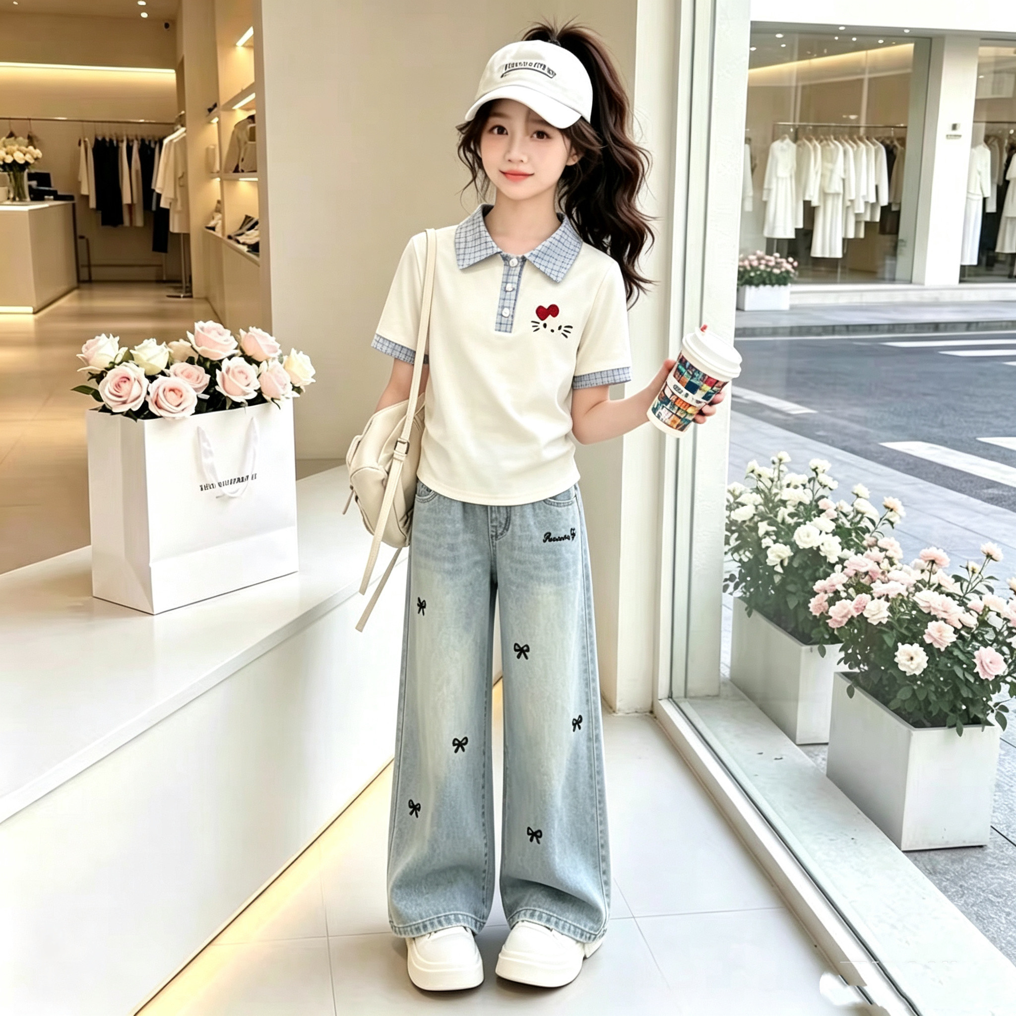 女童夏装套装2026新款洋气时髦儿童短袖t恤中大童休闲裤两件套潮