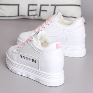 板鞋 矮子乐加绒棉鞋 冬 皮面百搭小白鞋 厚底内增高8cm小个子休闲鞋