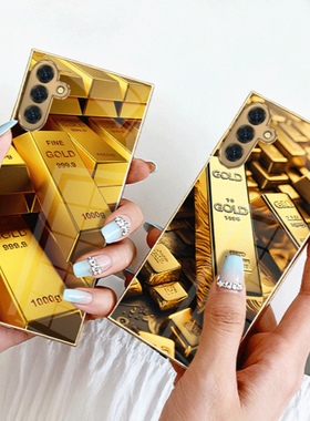 A56苹果17男SamsungS25+三星S23ultra手机壳26加S24fe黄金22u金条54玻璃53case55适用16plus女21高级感14金色