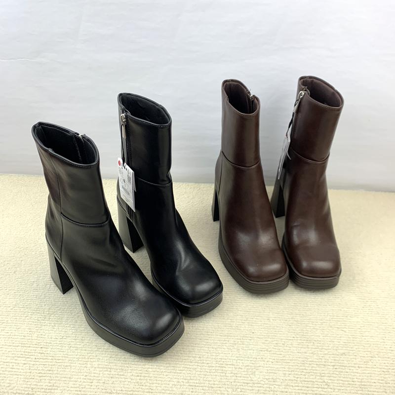 外贸大码复古舒适透气高跟时装靴