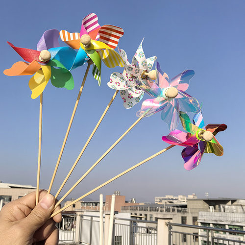 七彩迷你风车野餐拍照插花道具