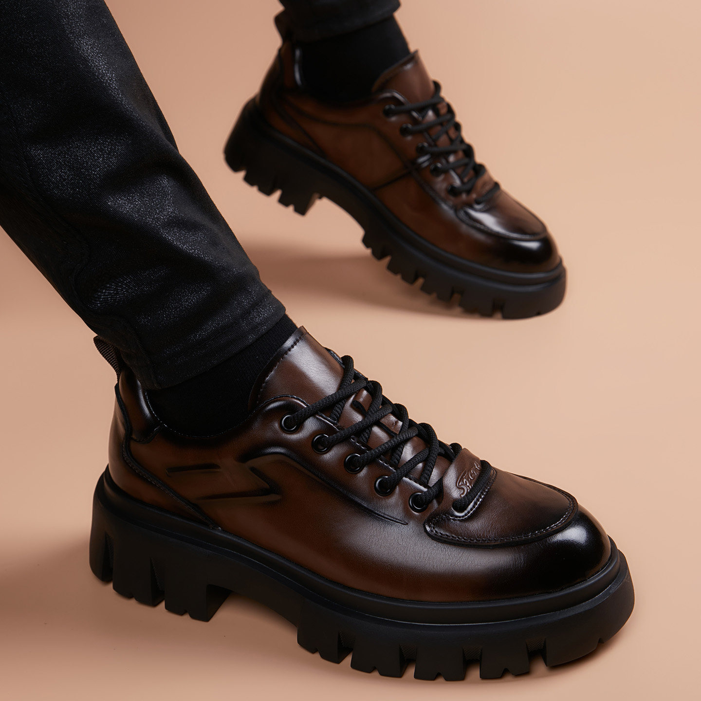 皮鞋男款2025新款真皮厚底增高大头英伦风年轻人内增高休闲商务鞋