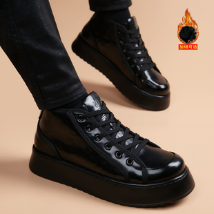 皮鞋男真皮秋冬季加绒棉鞋高帮鞋子英伦风皮靴休闲百搭内增高男鞋