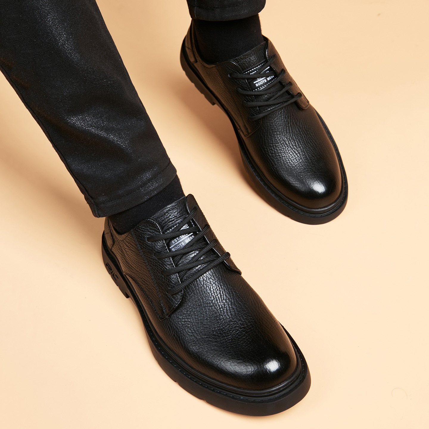 男士皮鞋年轻人男款百搭德比鞋商务韩版真皮羊皮内增高透气休闲鞋