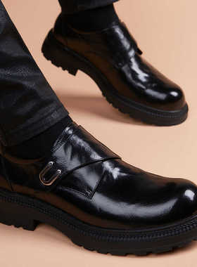 休闲皮鞋男头层牛皮韩版打孔透气高级厚底真皮内增高孟克大头鞋男