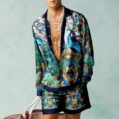 printed men's shirt set casual summer loose fitting shirt