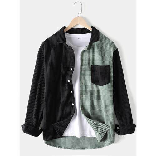 Men's shirt casual color matching loose corduroy long sl