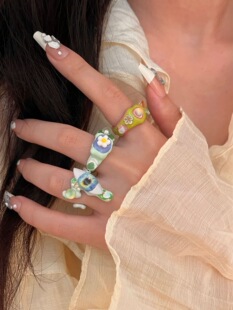 小众设计复古冷淡风眼眸珐琅滴油戒指甜酷Y2K嘻哈眼睛叠戴指环戒