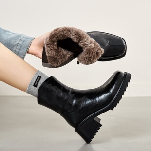 隐形内增高8CM头层牛皮厚绒时尚羊毛雪地靴保暖休闲短靴秀气靴子