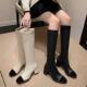 秋隐形内增高9CM 羊反绒拼接金属链千金优雅小香风长筒弹力骑士靴
