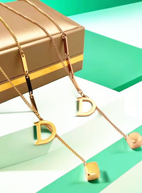 不掉色钛钢D字母长款毛衣链2025年新款网红设计感项链女锁骨链潮