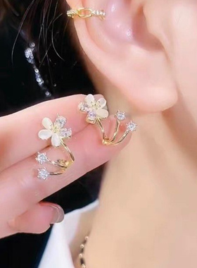 精致猫眼石花朵耳钉女纯银针气质时尚感耳环2025新款小众设计耳饰