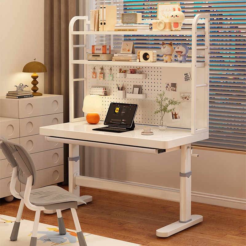 儿童学习桌洞洞板面书架一体组合卧室小型家用可升降电脑铁艺桌子