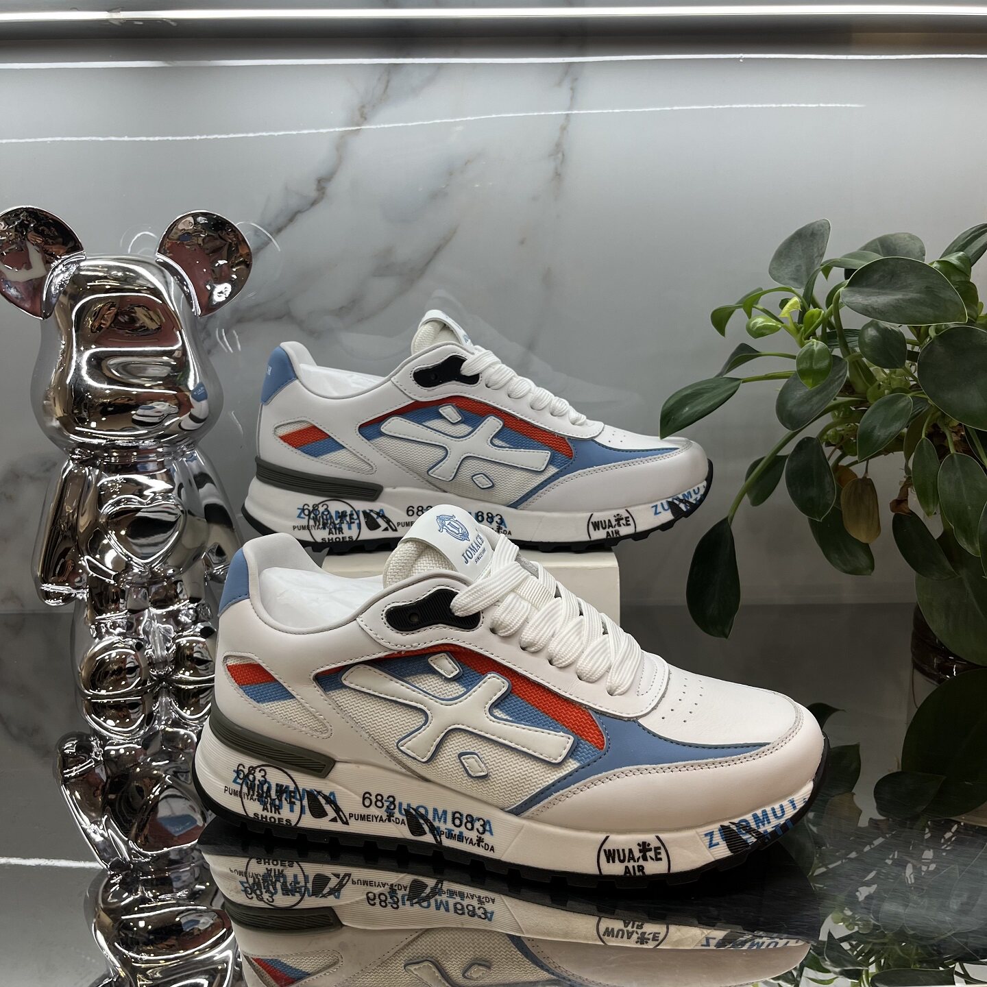 欧洲站夏季新款男士运动休闲木字鞋牛皮拼接百搭时尚透气舒适潮鞋