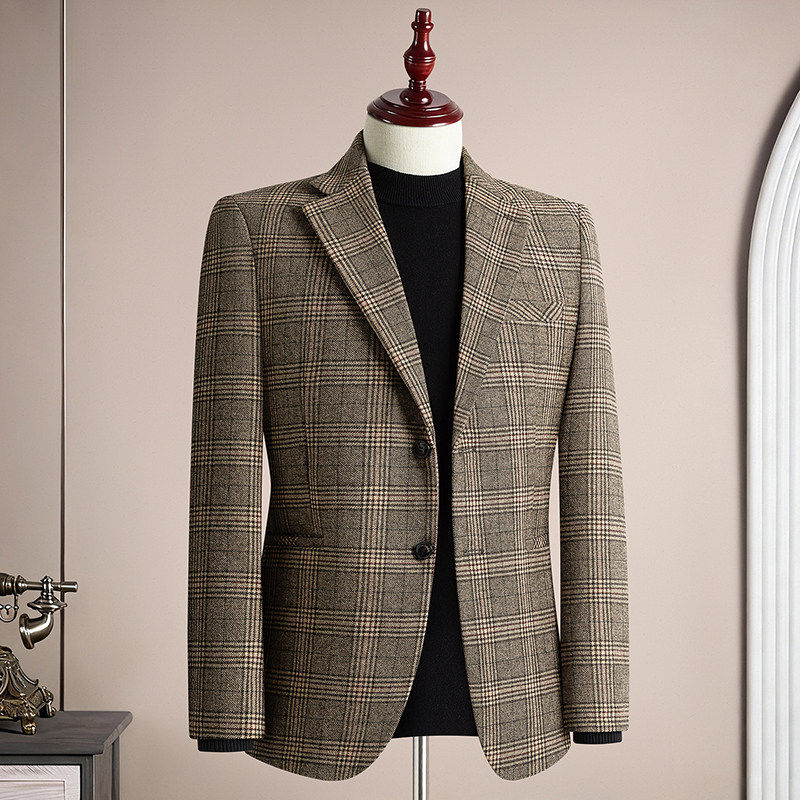 冬季男士商务休闲格子羊毛西装外套修身时尚西服便西上衣潮流男装,男装,休闲西服,淘宝优惠券,粉丝福利购,淘宝优惠卷