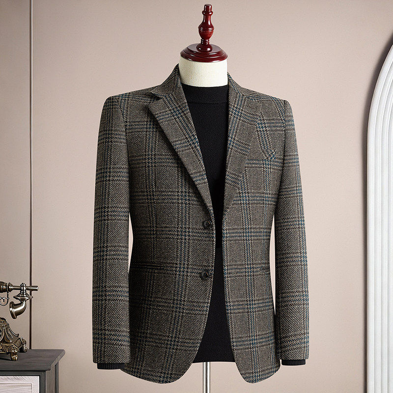 冬季男士厚款格子羊毛西装外套商务休闲时尚修身西服便西上衣男装,男装,休闲西服,淘宝优惠券,粉丝福利购,淘宝优惠卷