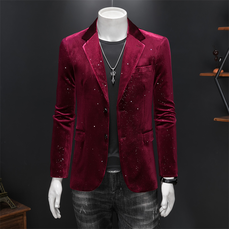 轻奢高级感品质金丝绒夜店闪光亮点西装外套修身时尚休闲西服便西