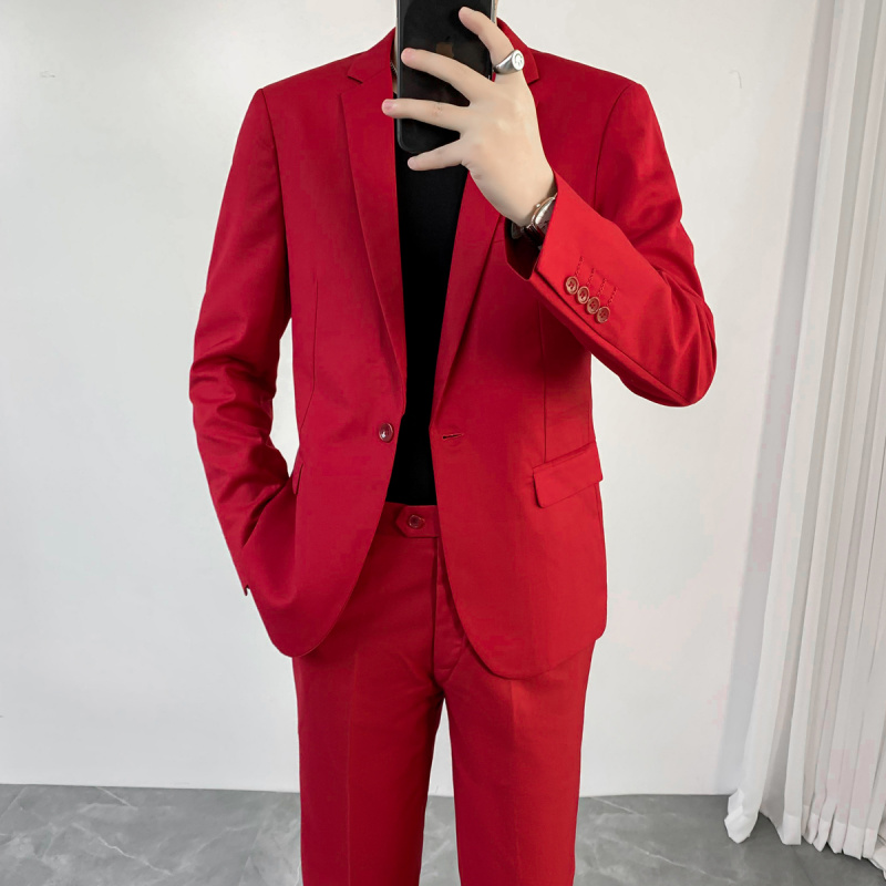 秋季男士休闲时尚伴郎新郎结婚西装套装舞台宴会晚礼服西服两件套