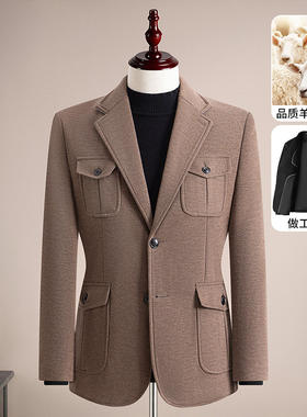冬季男士高级感品质厚款羊毛呢子西装外套修身时尚休闲西服便西男
