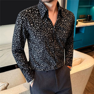 丝绒厚款亲肤柔软长袖花衬衫灯芯绒条绒高级感宽领印花衬衣打底衫
