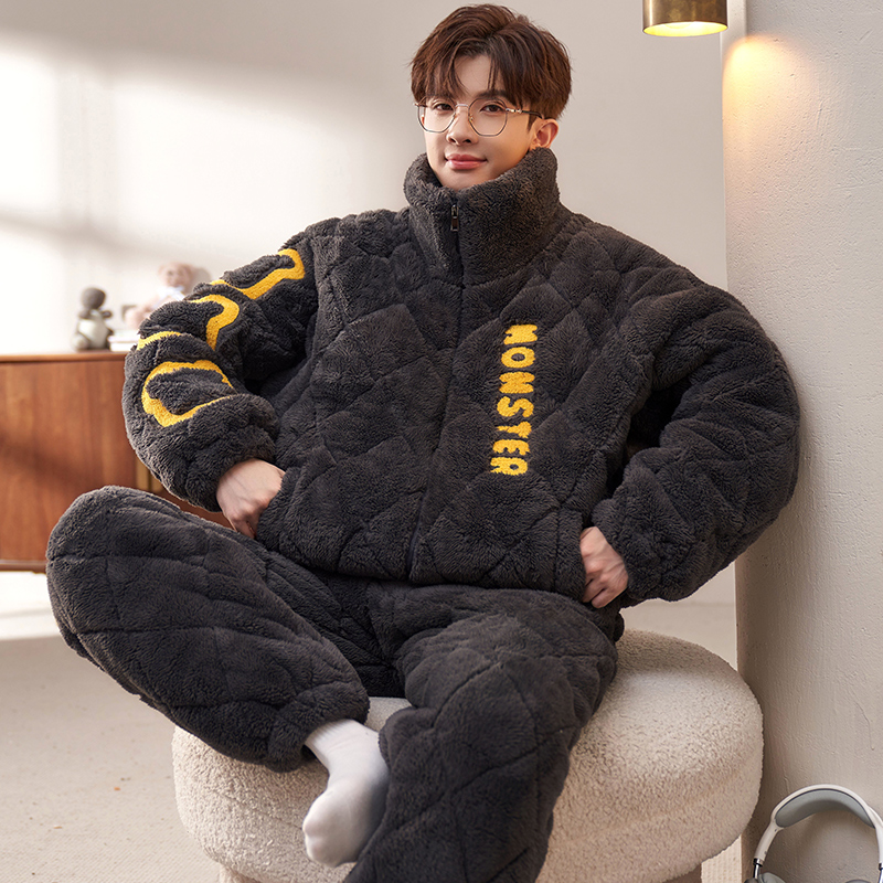 红豆睡衣男士2025新款冬季珊瑚绒加厚加绒三层夹棉青少年学生套装