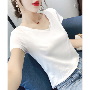 半袖 白色短袖 纯色显瘦修身 夏季 V领上衣内搭女体恤 t恤女2026年新款