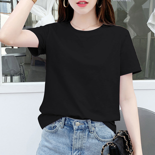 棉质短袖t恤女黑色宽松显瘦上衣2026年夏季韩版打底衫白色体恤潮