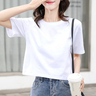 白色短款t恤女2026年夏装新款棉质宽松短袖小个子高腰露脐上衣潮