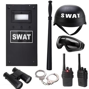 儿童特警玩具盾牌小警察玩具套装幼儿园演出道具对讲机手铐头盔