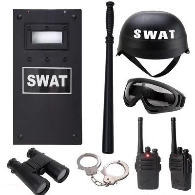 儿童特警玩具盾牌小警察玩具套装幼儿园演出道具对讲机手铐头盔