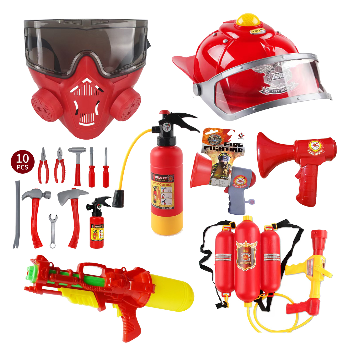 消防玩具小孩角色扮演灭火器背包水枪能喷水儿童消防帽玩具套装