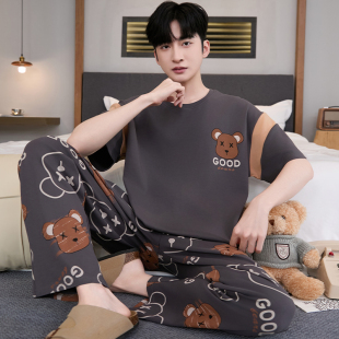 短袖 纯棉薄款 长裤 加肥加大码 芬腾男士 青少年学生大童男款 睡衣夏季