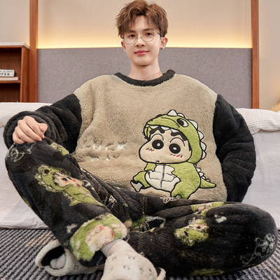 芬腾睡衣男士冬季珊瑚绒加厚加绒大码青少年高初中学生大童家居服