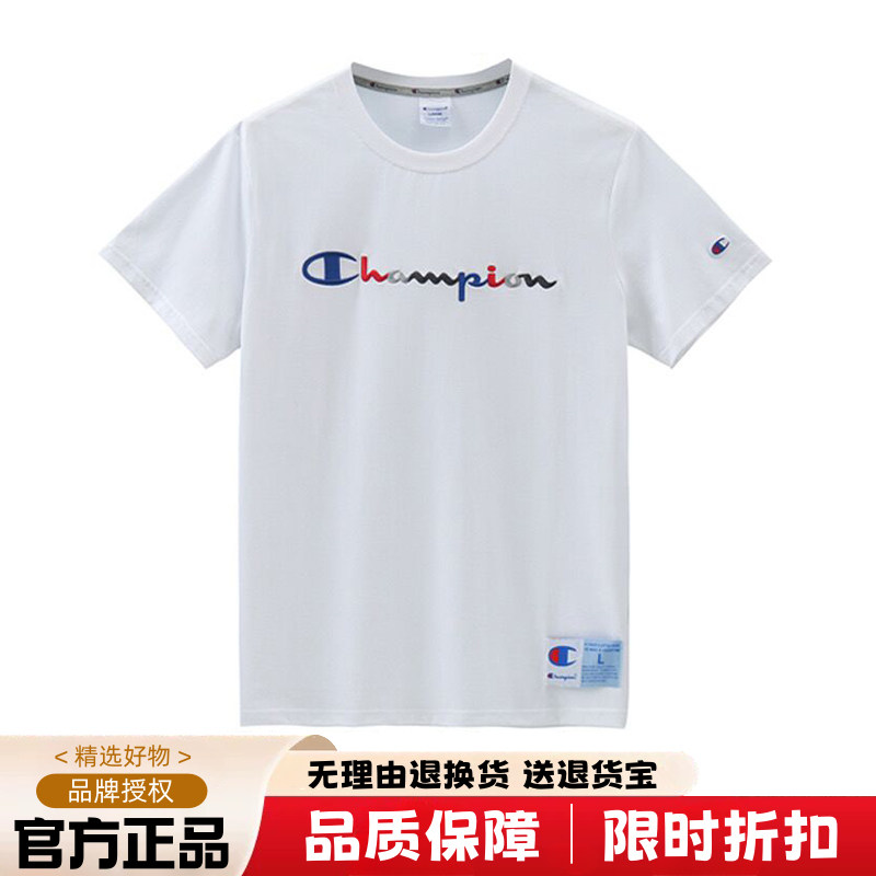 日版冠军刺绣圆领短袖T恤男夏季纯棉女上衣休闲薄款直筒宽松潮牌