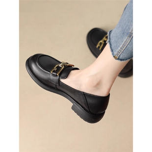 平底通勤工作单鞋 英伦风jk小皮鞋 女夏2025春秋新款 品牌真皮乐福鞋